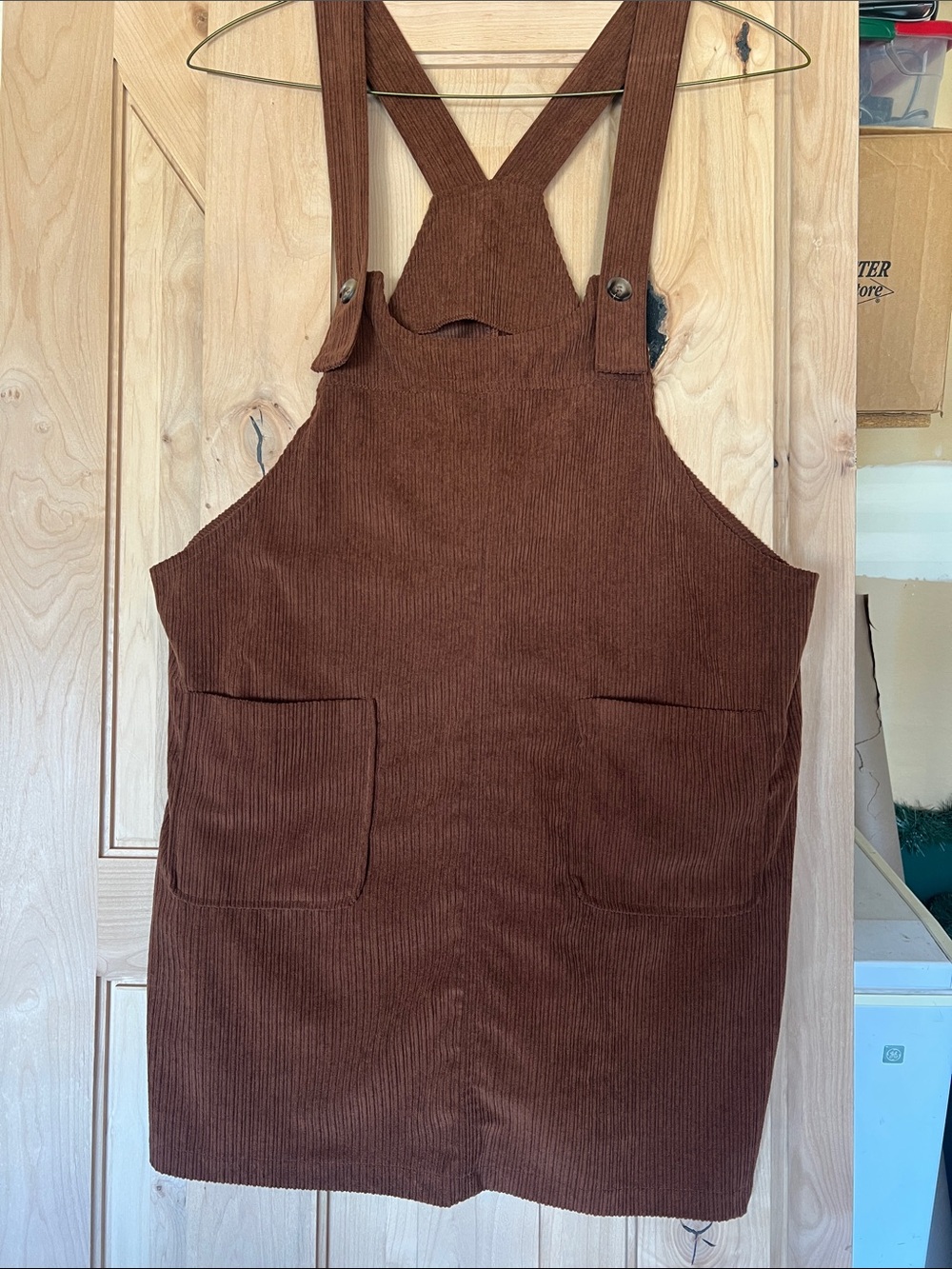 SHEIN Curve Ribbed Brown Pinafore Dress